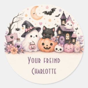 Cute Calcomanía Redonda de Amigos de Halloween
