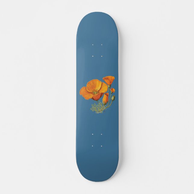 Cute California Poppy Flower Vintage Skateboard (Anverso )