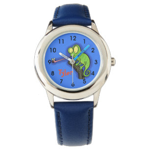 Cute camaleón atrapando un reloj de personalizado