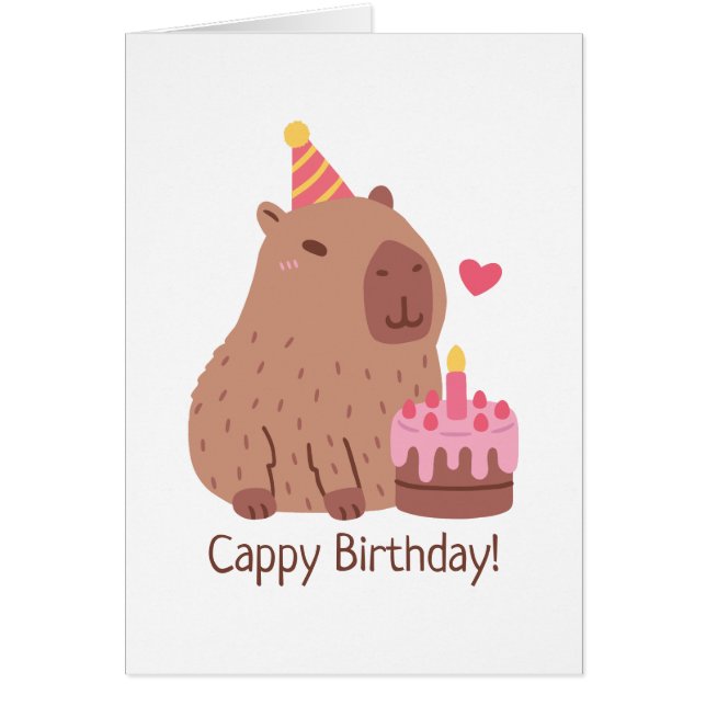 Cute Capybara And Cake Happy Cappy Birthday (Frente)