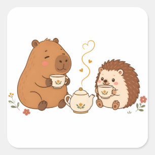 Cute Capybara Hedgehog Calcomanía Amigos Hora del