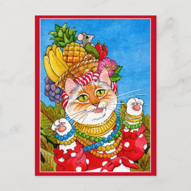 Cute Carmen Miranda gatito fantasía postal (Anverso)