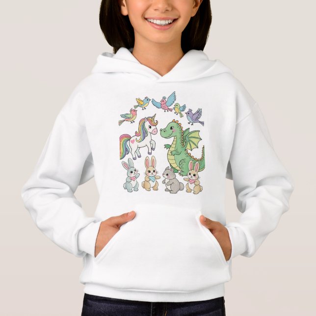 Cute Cartoon Animal Friends Girls' Hoodie (Anverso)