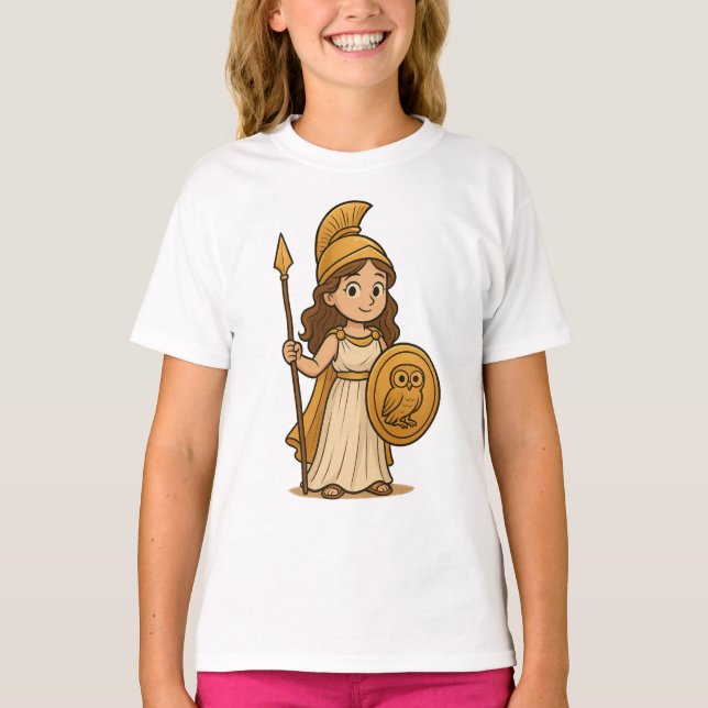 Cute Cartoon Athena – Camiseta infantil de la dios (Anverso)