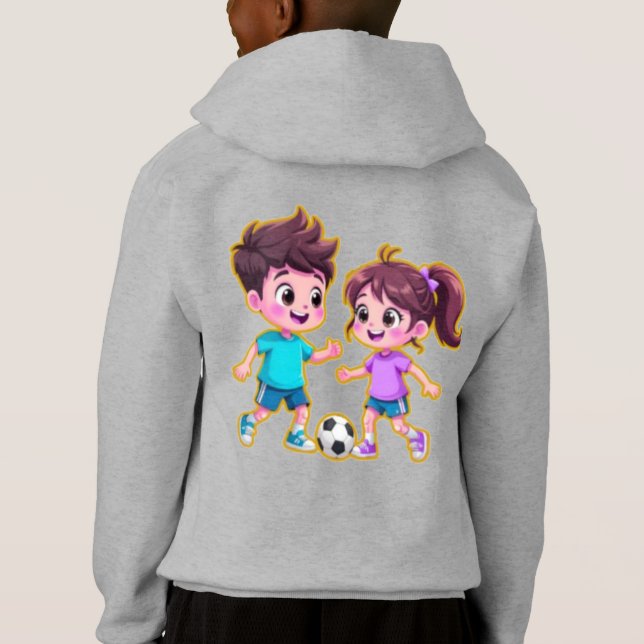 Cute Cartoon Boy and Girl Playing Soccer Together  (Reverso)