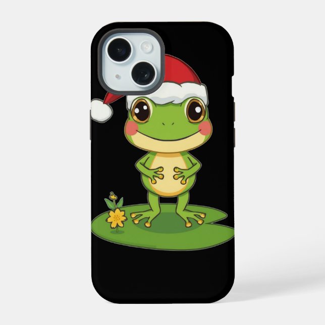Cute Cartoon Frog Character Wearing a Santa Hat on (Reverso )