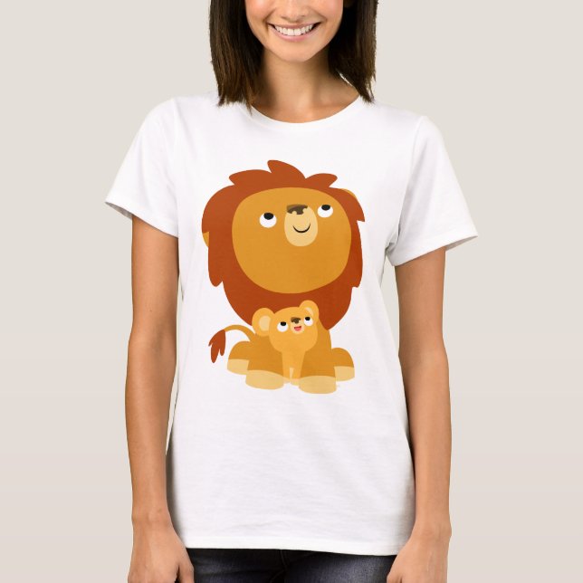 Cute Cartoon León Protector y Cachorro Camiseta pa (Anverso)