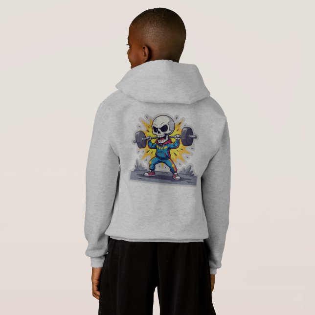 “Cute Cartoon Skeleton Weightlifter • Funny Gym Ba (Reverso completo)