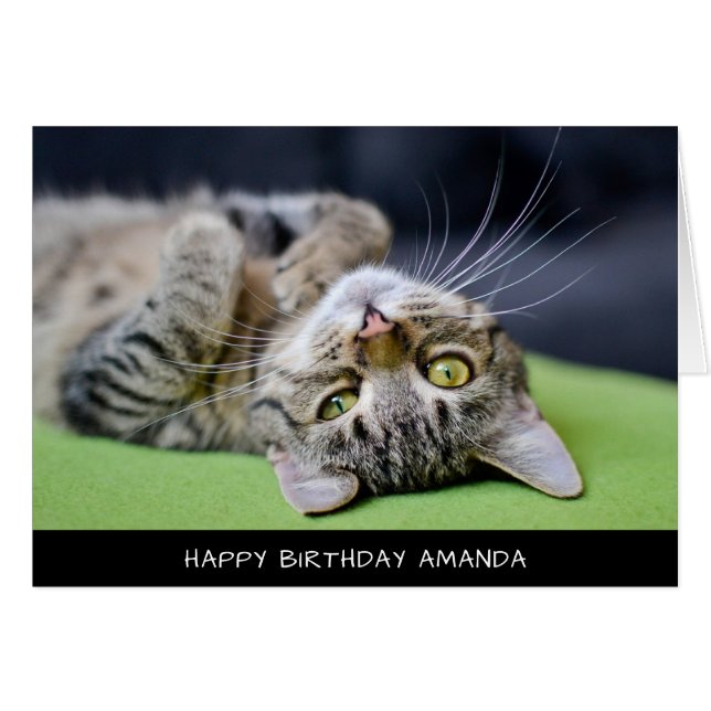 Cute Cat Birday Card (Anverso (Horizontal))