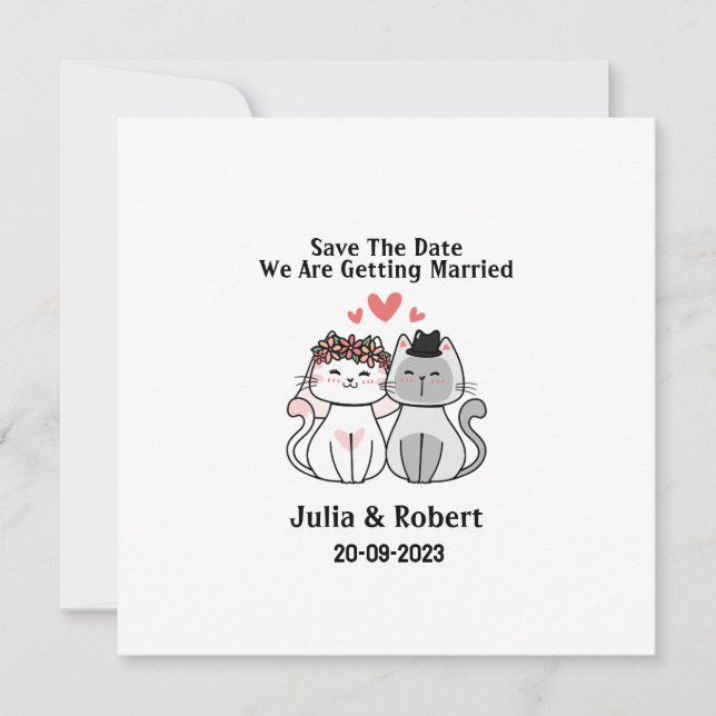 Cute Cat Bride y Boda Groom Salven la fecha (Anverso)