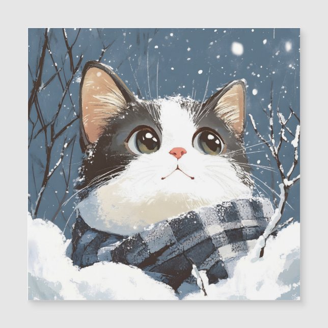 Cute cat cozy winter snow (Anverso)