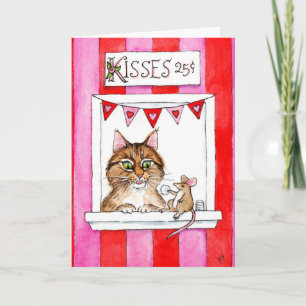 Cute Cat, Mouse, cabina de besos, tarjeta Día de S