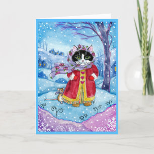 Cute Cat Mouse Winter Holiday Tarjeta de amor