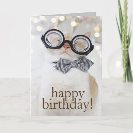 Cute Cat Nerd Glasses Feliz Cumpleaños Tarjeta de