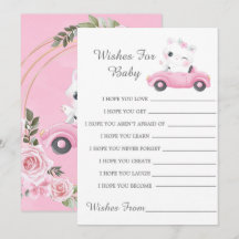 Cute Cat Pink Vintage Car Wiers For Baby Card