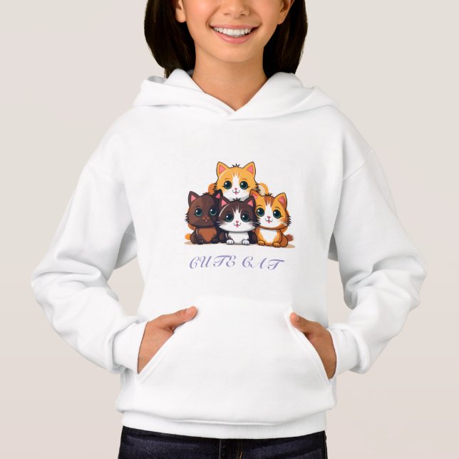 Cute Cat Sitting Happy Hoodie (Anverso)