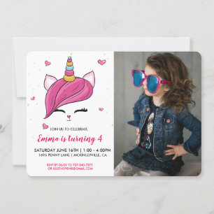 Cute Caticorn Face   Invitación de cumpleaños de l