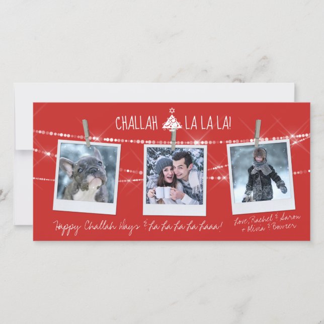 Cute Challah Days La La La 3-Photo Holiday Card (Anverso)