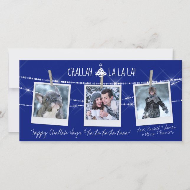 Cute Challah Days La La La 3-Photo Holiday Card (Anverso)