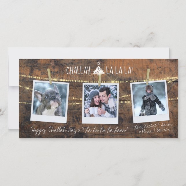 Cute Challah Days La La La 3-Photo Holiday Card (Anverso)