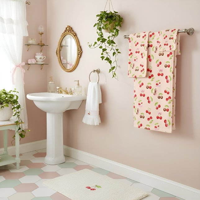 Cute Cherry and Bow Pattern Sweet Aesthetic  (Subido por el creador)