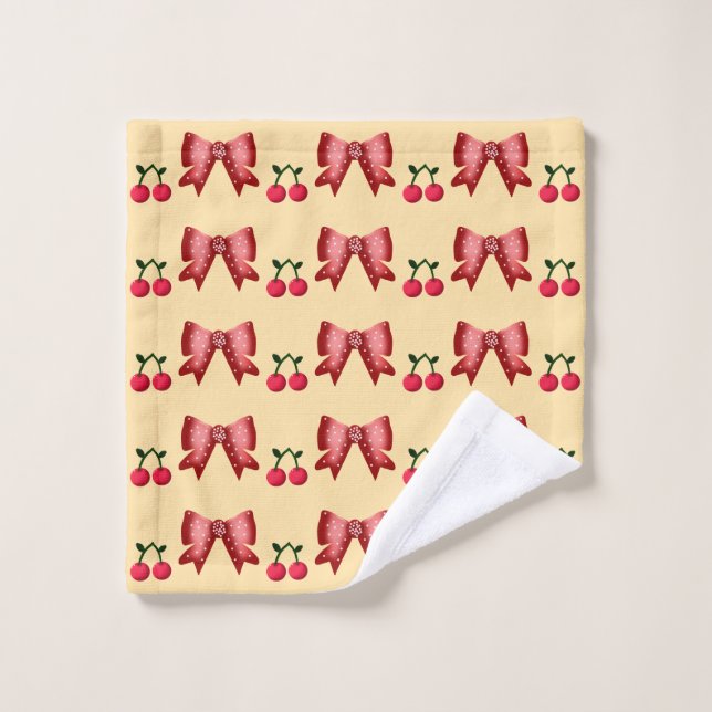 Cute Cherry Bow Seamless Pattern Pink Aesthetic Ka (Toallita)