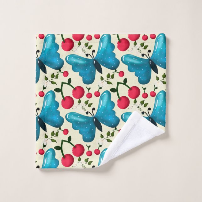 Cute Cherry Butterfly Pattern, Glossy Kawaii Fruit (Toallita)