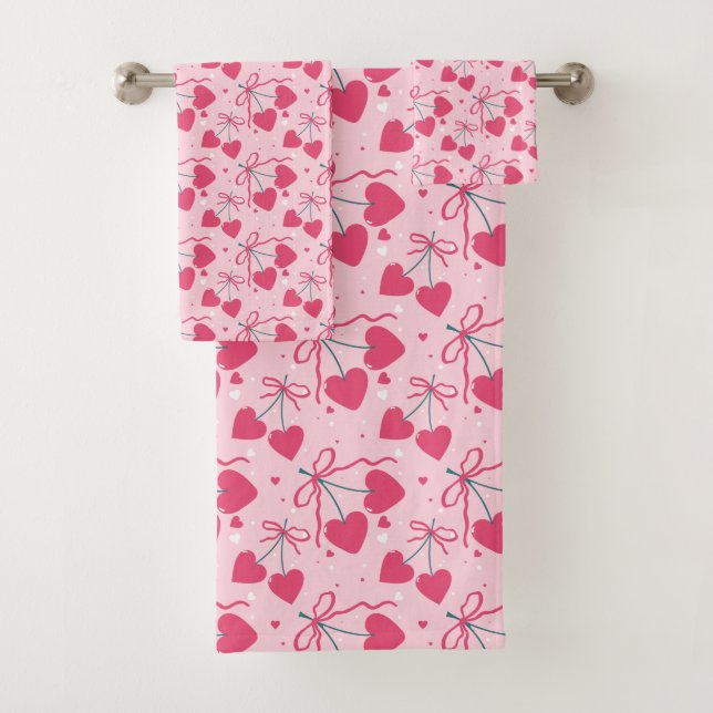 Cute Cherry Heart Towel Set | Sweet Retro Valentin (In situ)