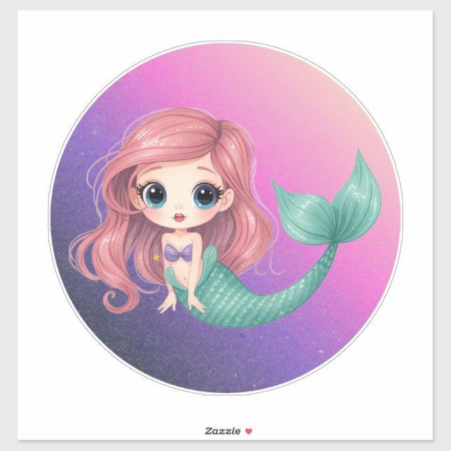 Cute Chibi Calcomanía de Sirena (Hoja)