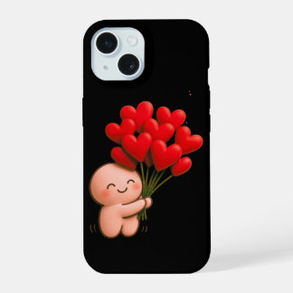 Cute Chibi Character Holding Red Heart Balloons 