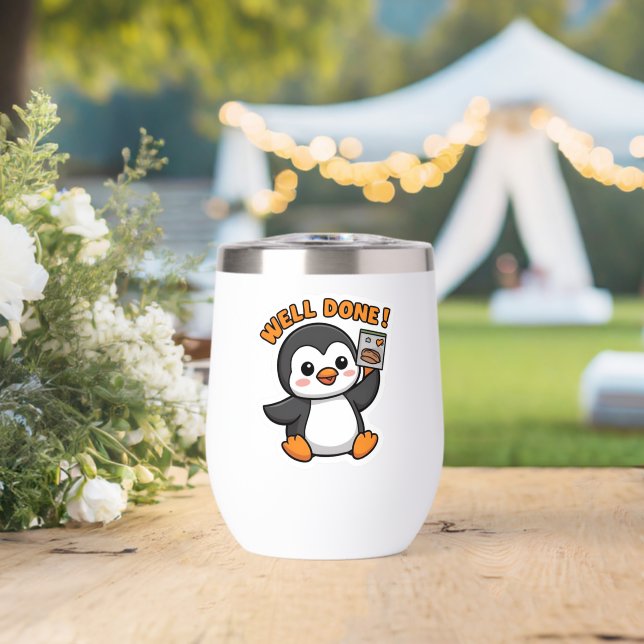 Cute Chibi Penguin 'Delicioso' Pose Pegatina (Boda (girada))