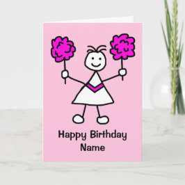 Cute Chica Cheerader Tarjeta de Cumpleaños Rosa