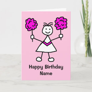 Cute Chica Cheerader Tarjeta de Cumpleaños Rosa