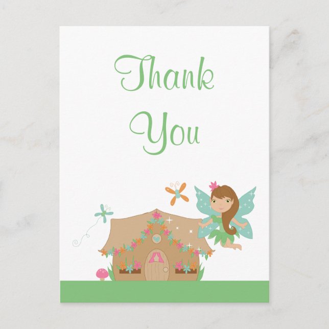 Cute chica volar hadas gracias postal (Anverso)