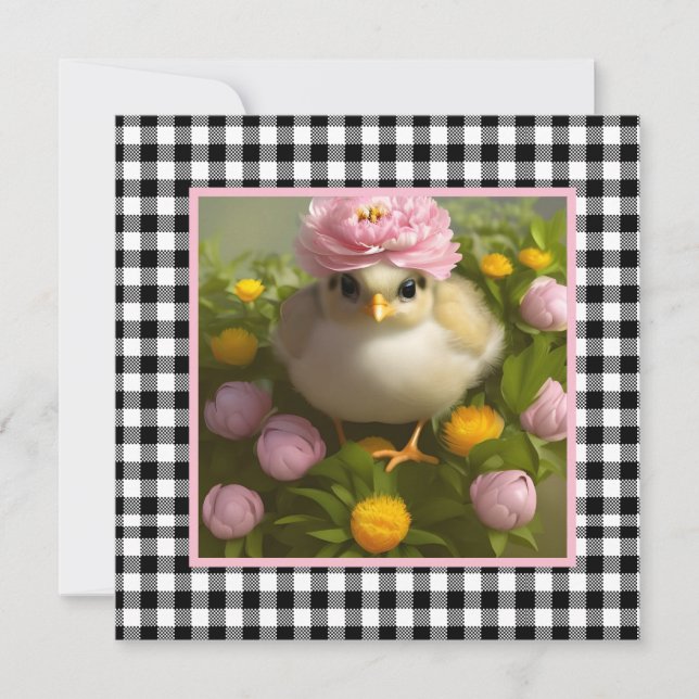 Cute Chicks y Flores Tarjeta de Pascua (Anverso)