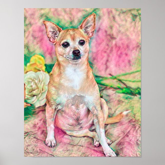 Cute Chihuahua Arte Retrato Rosa de Perro Verde (Frente)