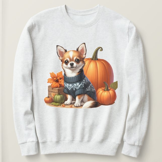 Cute Chihuahua en suéter con toallas (Anverso del diseño)