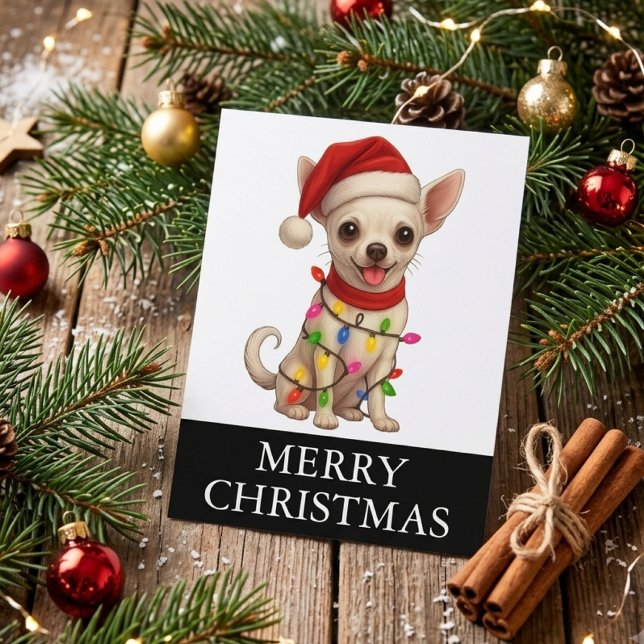 Cute Chihuahua Navidad Santa Perro (santa chihuhua dog christmas postcard)