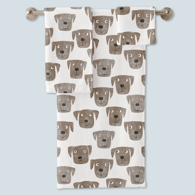 Cute chocolate Labrador recuperador de perro acuar (Labrador retriever dog fun towel set)