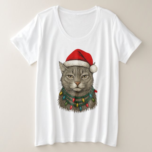 Cute Christmas Cat Wearing Santa Hat and Holiday  (Anverso del diseño)