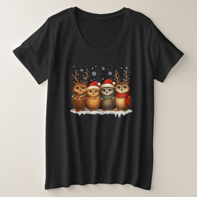 Cute Christmas Owls with Santa Hats & Reindeer  (Anverso del diseño)