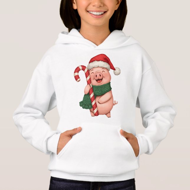 Cute Christmas Pig Kids Hoodie (Anverso)