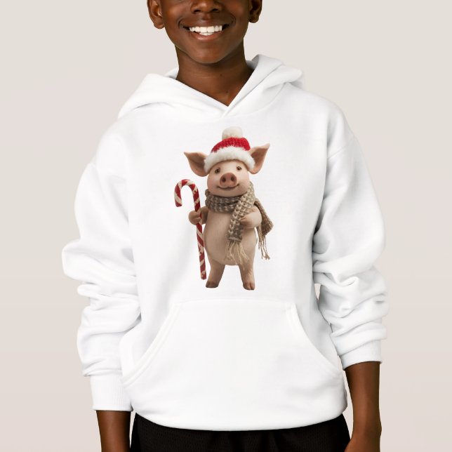 Cute Christmas Pig Kids Hoodie (Anverso)