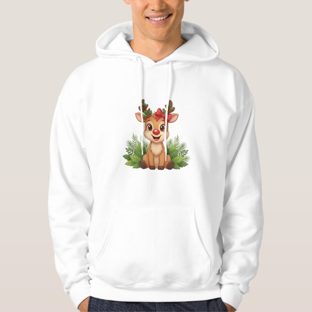 Cute Christmas Sudadera con capucha de reno, Reno  (Anverso)