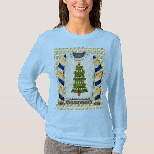 Cute Christmas Tree Ugly Sweater Art on T-Shirt (Anverso)