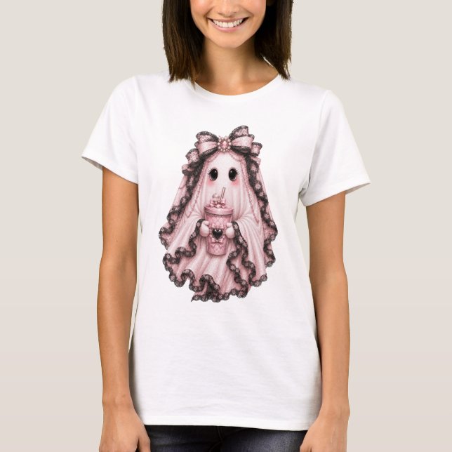 Cute Coffee Ghost Camiseta de Halloween | Coqueto  (Anverso)