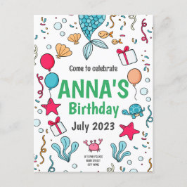 Cute cola de sirena, invitación de cumpleaños de s