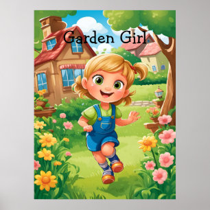 Cute Colorful Alegria Jardín Chica AI Póster