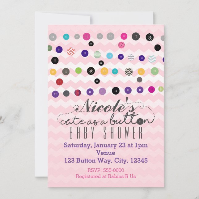 CUTE COMO UN BOTÓN Invitaciones A La Ducha Bebé Ro (Anverso)