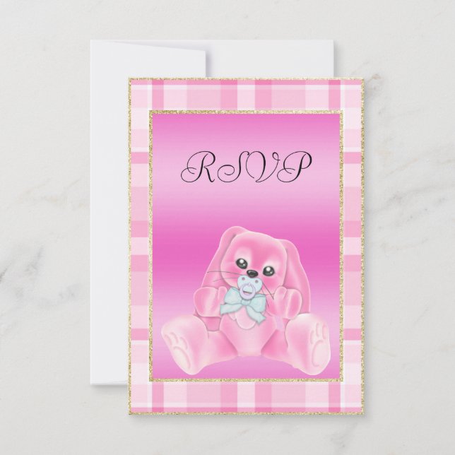 Cute Conejo Rosa Bebé Cumple RSVP (Anverso)